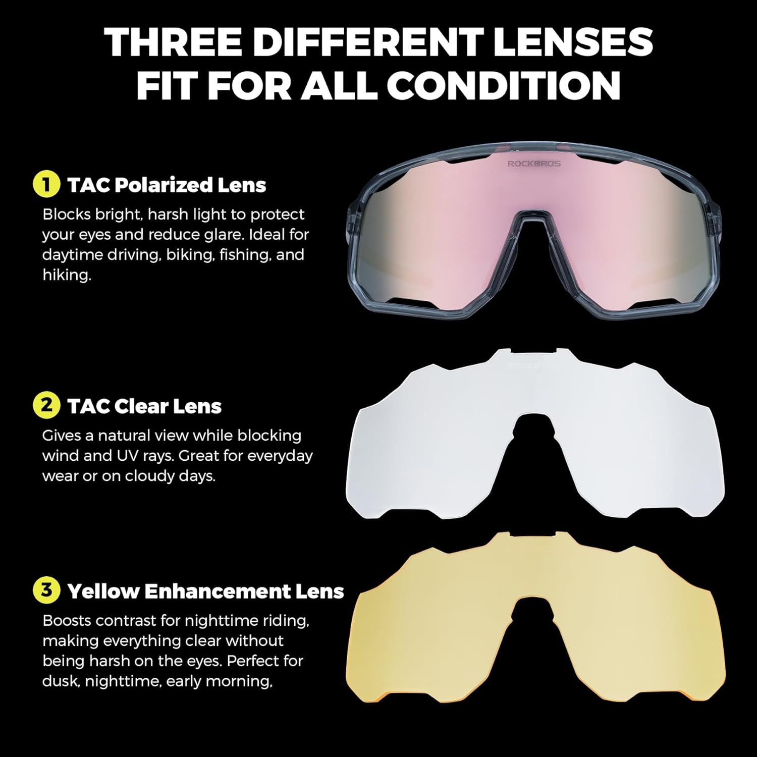 ROCKBROS Photochromic Sunglasses for Men Women,UV400 Protection Cycling Glasses,MTB Cycling Sports Sunglasses,3 Lenses - Image 5