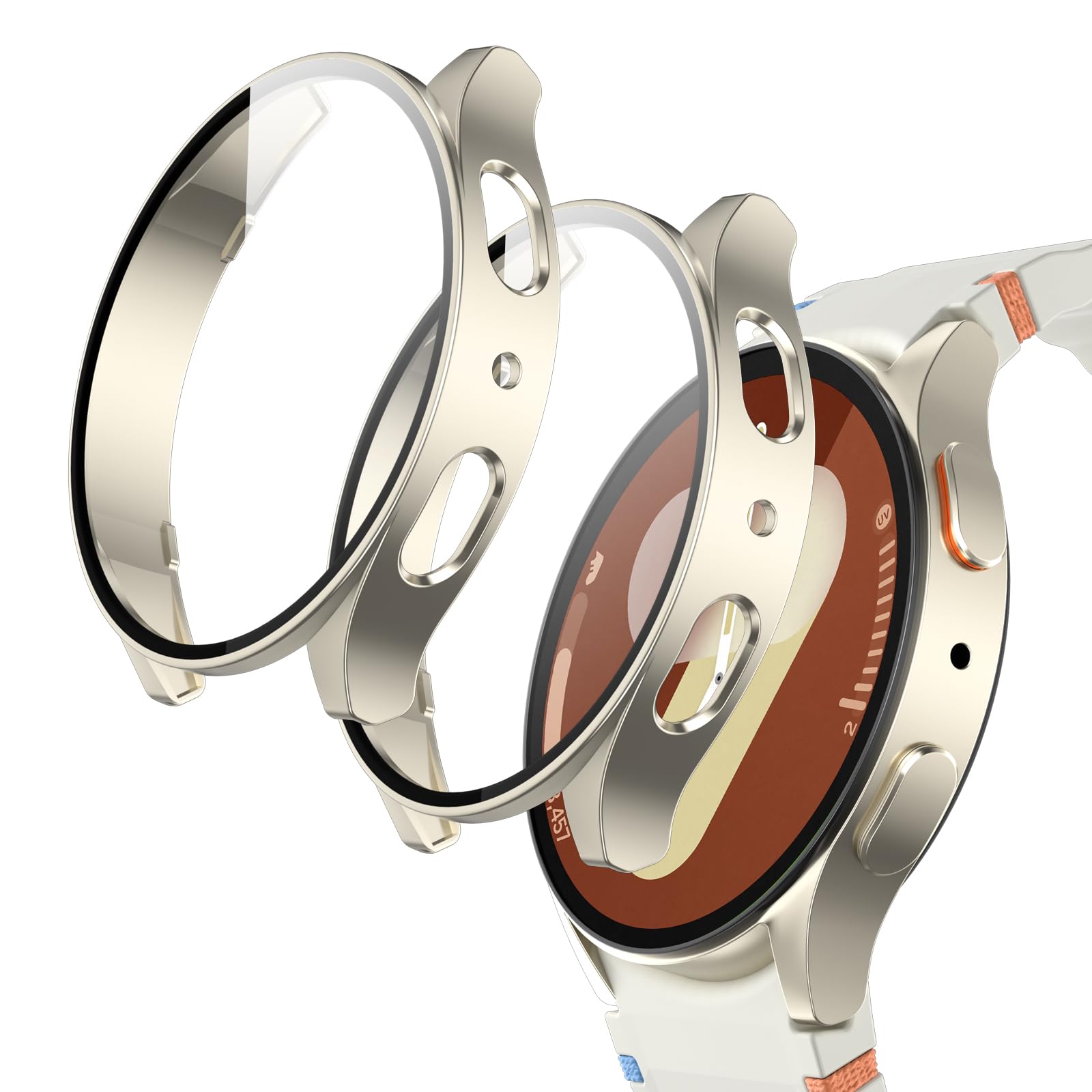 Funda para Samsung Galaxy Watch 7 40mm con Protector Pantalla,Carcasa Protectora PC Hard,Incorporado Cristal Templado Alta Sensibilidad,9H Antiarañazos Antigolpes Dura Protección Case,Crema*2