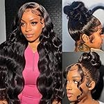 Uonoco Hidden Strap 360 Lace Front Wigs Human Hair Body Wave Invisible Drawstring HD Lace Front Wigs Human Hair Pre Plucked With Natural Hairline 360 Frontal Glueless Wigs for Women