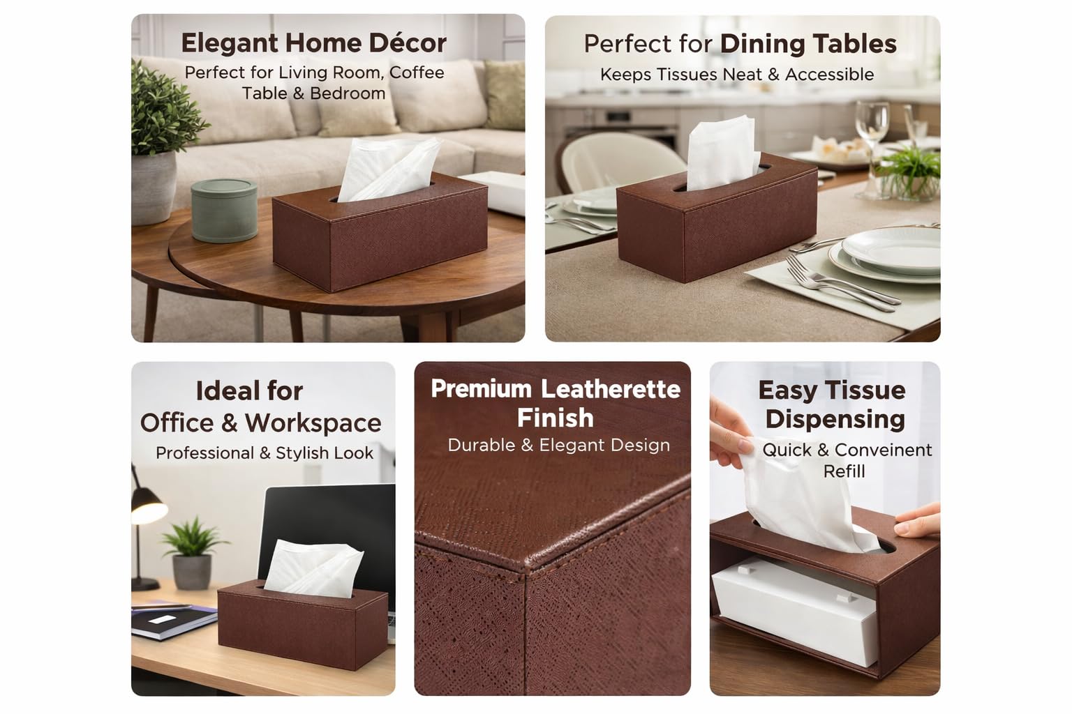Anything & Everything Faux Leather Tissue Box Holder, Napkin Holder Box for Home and Car - Brown Pattern 1