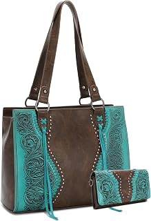 Western Tote Bag for Women Concealed Carry Shoulder Handbag Tooling Purse
