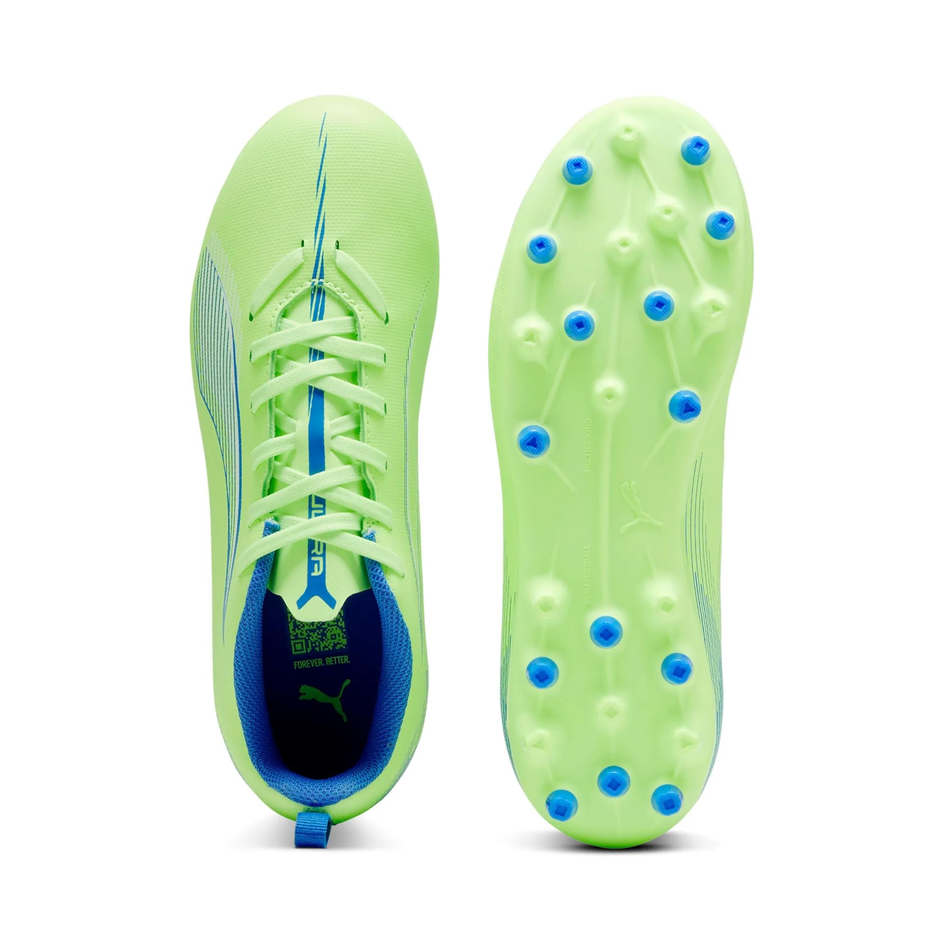 Puma Unisex Youth Ultra 5 Play MG JR Soccer Shoe, Fizzy Apple-Puma White-BLUEMAZING, 33 EU