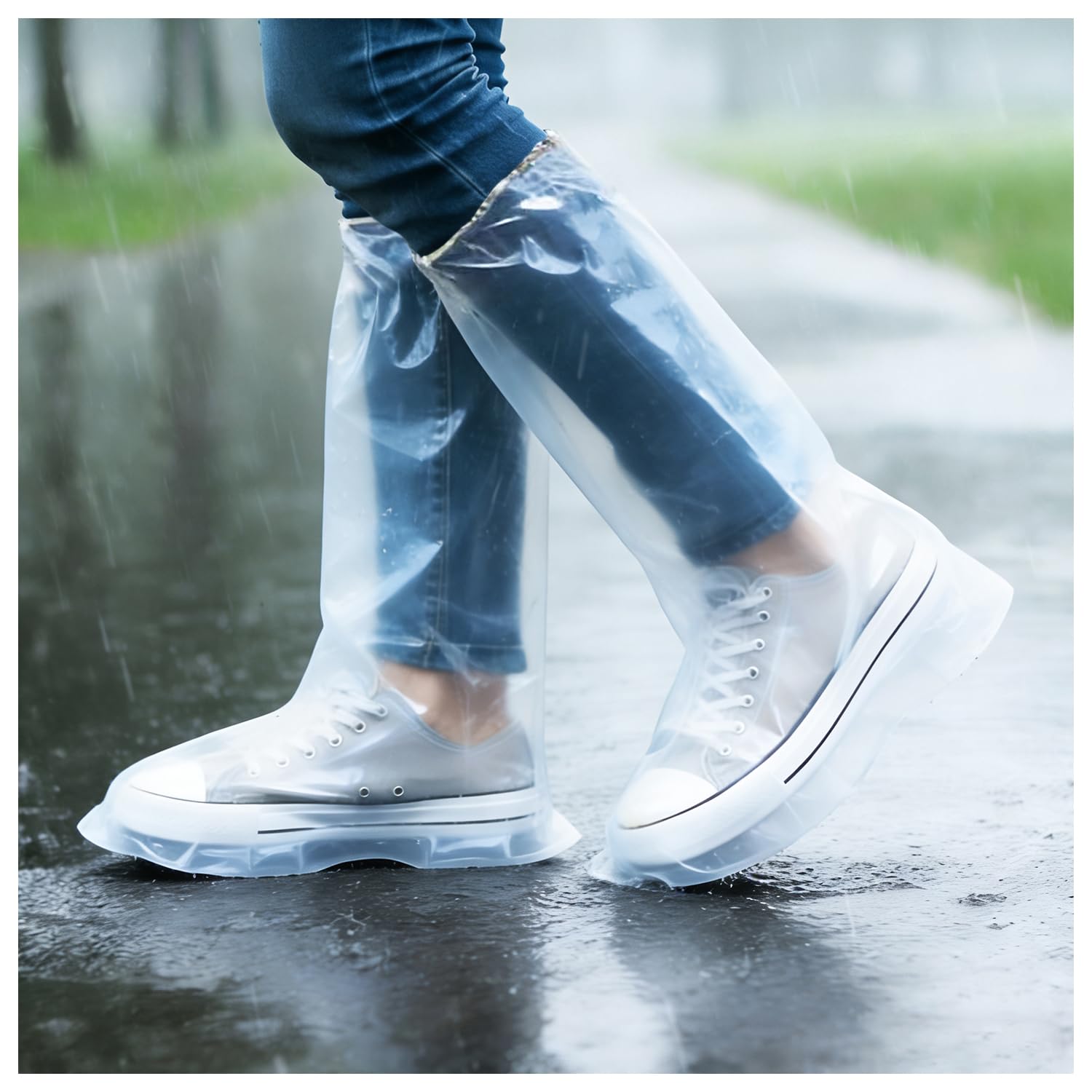 20 copriscarpe impermeabili usa e getta per pioggia, trasparenti, resistenti, antiscivolo, in plastica, per uomini e donne, per l'uso in parchi acquatici, pendolari e viaggi (20 pezzi lunghi)