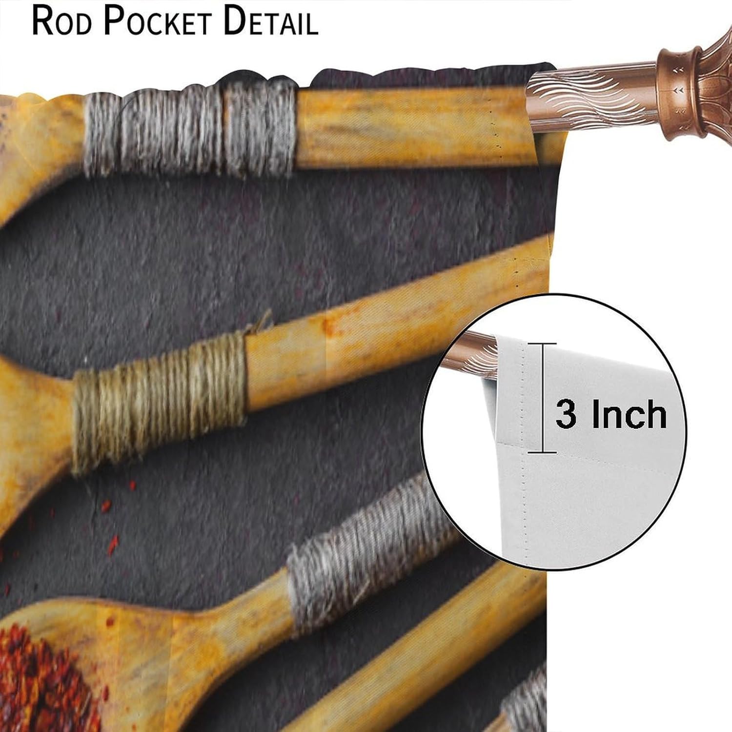 Seasoning Kitchen Curtains Colorful Rustic Spice Spoon Pattern Blackout Print Rod Pocket Window Drapes for Bedroom Living Room 72x63in