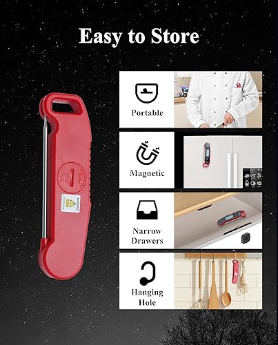 Miniatura 5 de Wisebee Termómetro digital para carne, 0.5 segundos, lectura instantánea, impermeable, termómetro de alimentos con pantalla retroiluminada de