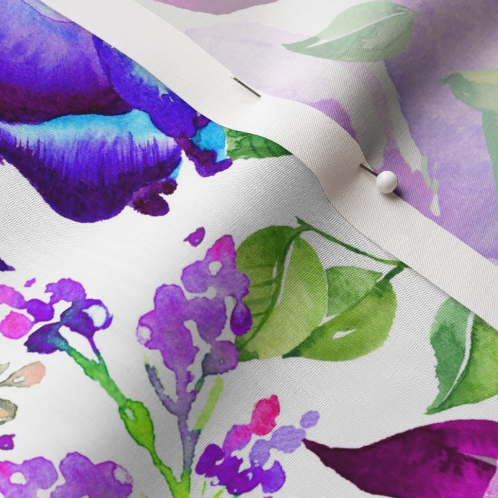 Spoonflower Fabric - Pretty Pink Watercolor Floral Violet Hot Summer Neon Bright Print Printed on Cotton Poplin Fabric by The Yard - Sewing Shirting Quilting Dresses Apparel Crafts