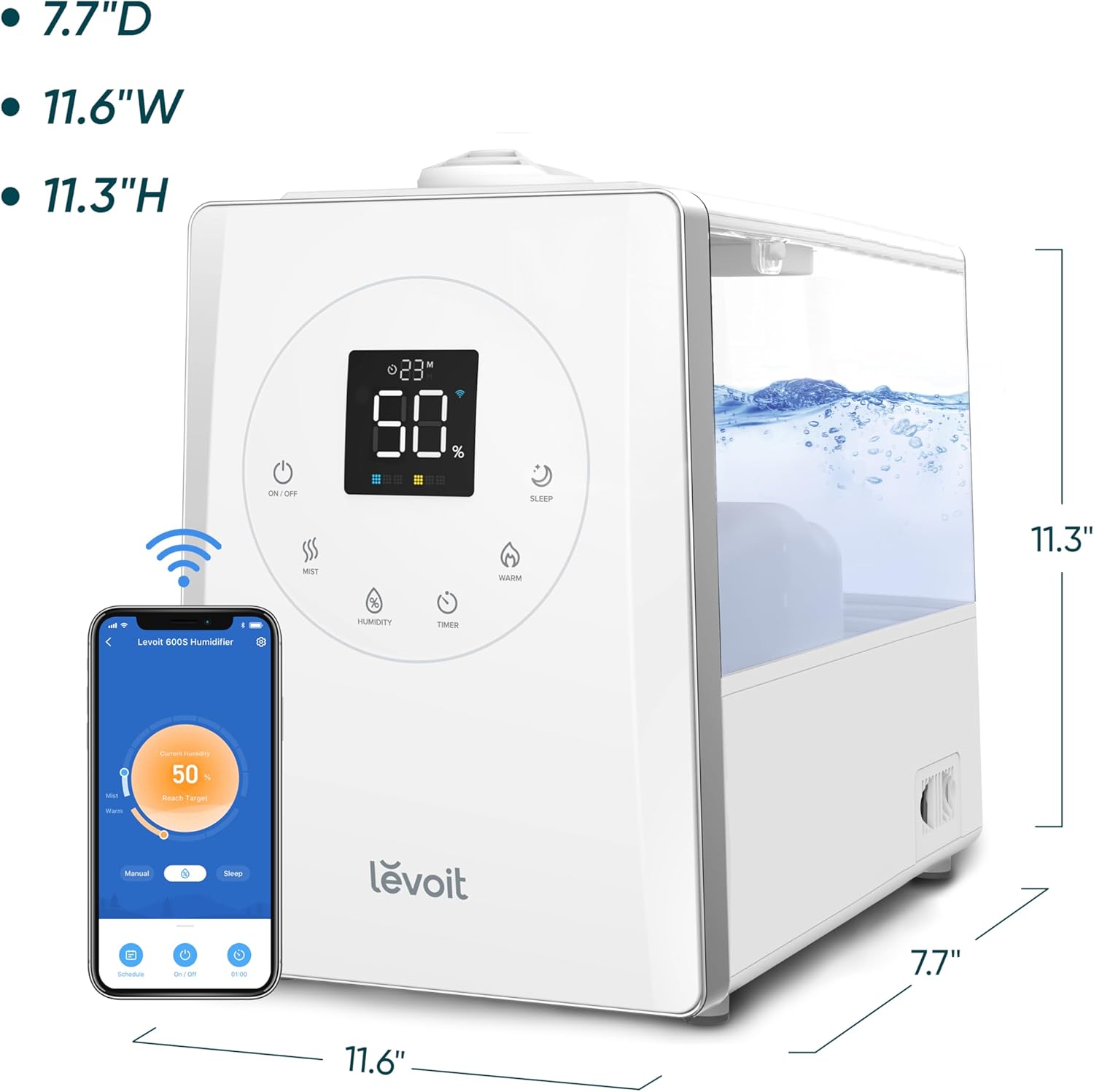LEVOIT LV600S Smart Warm and Cool Mist Humidifiers for Home Bedroom Large Room, (6L) 753ft² Coverage, Quickly & Evenly Humidify Whole House, Easy Top Fill, App & Voice Control - Quiet Sleep Mode White Smart Humidifier
