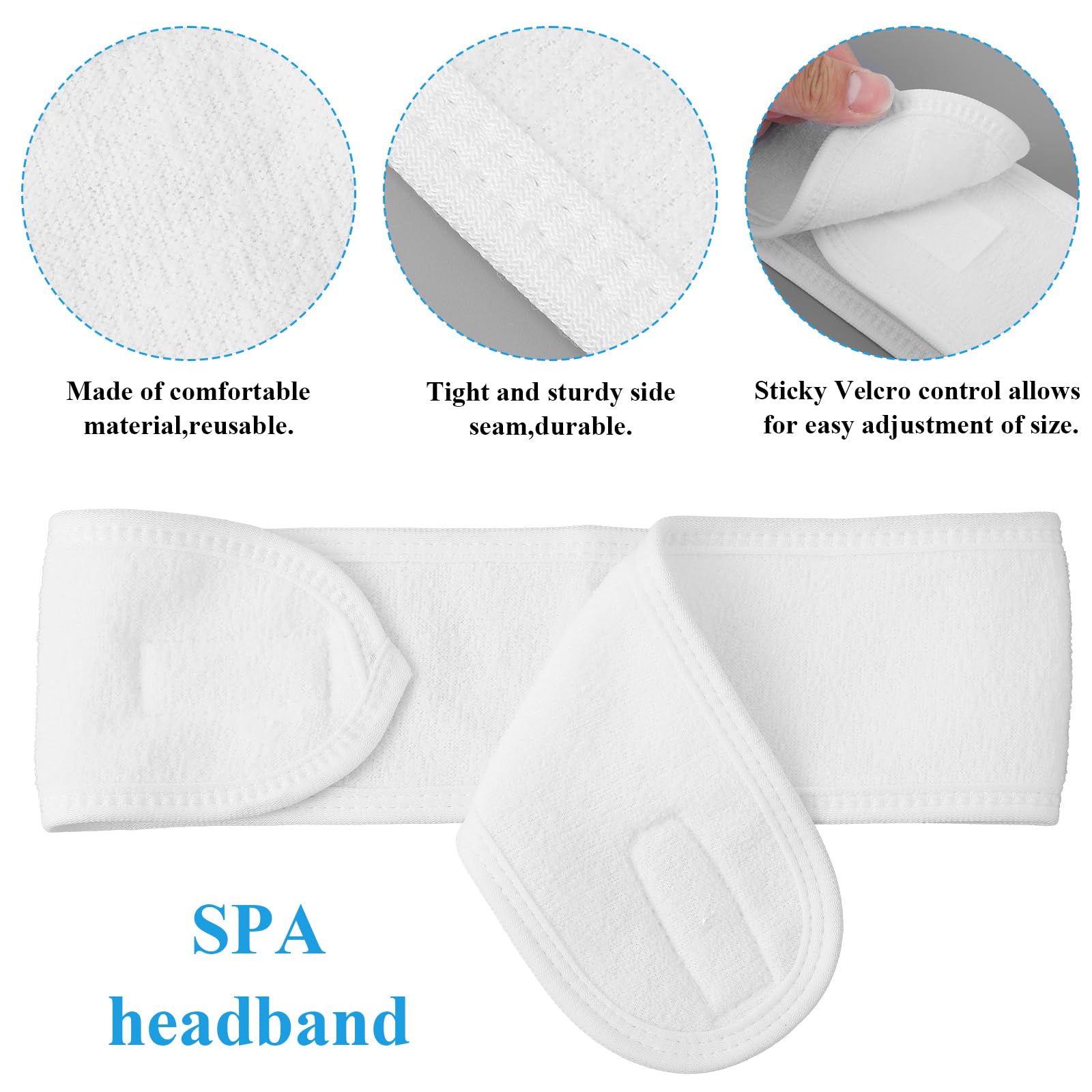 Set di 24 fasce per capelli da spa per il viso, 100% cotone di alta qualità, fasce per capelli per trattamenti viso, 61 x 8 cm, fascia regolabile per capelli, per donne, trucco e cura della pelle