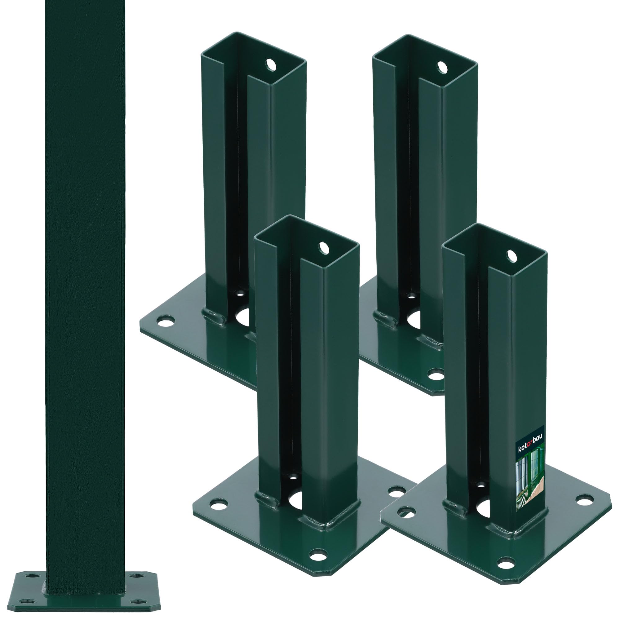 KOTARBAU® Set de 4 Unidades Soporte para Poste - Pie de Pilar - Atornillable - Acero Revestido - 60x40 mm - Verde - Anclaje para Poste - Resistente a la Intemperie