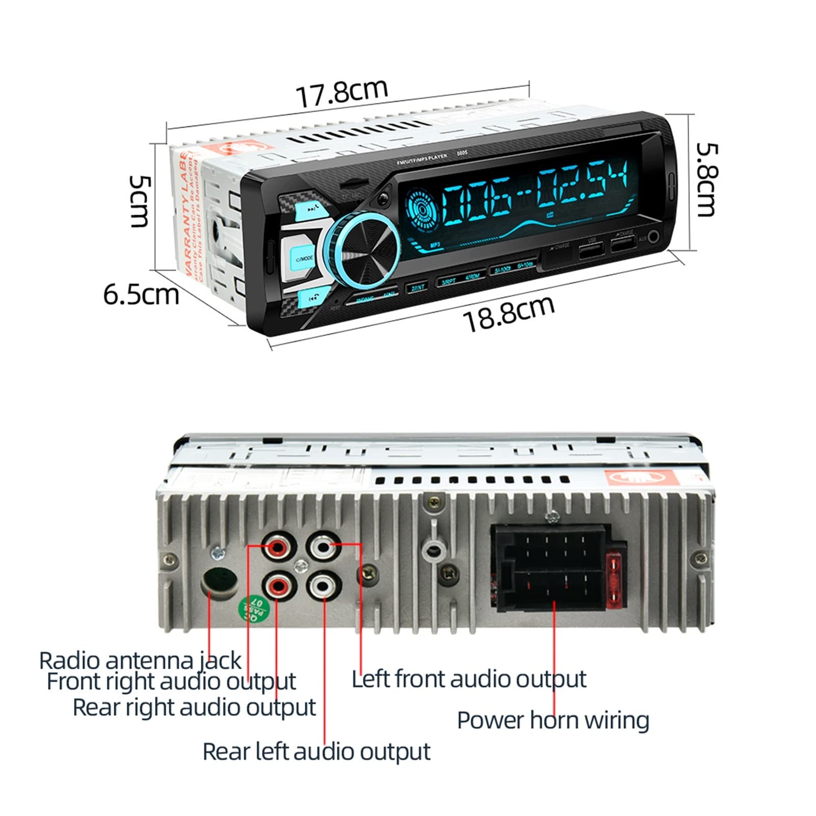 Audio de Radio automóvil 3.5 "Bluetooth estéreo Mp3 Jugador FM Transmisores con Control Remoto Aux/USB/SD/BT Aporte Aplicación Control(NO Remote Control)