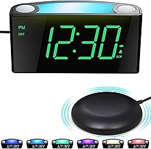 Deaf Alarm Clock with Vibration, Noise Buzzer Sound, 7 Color Night Light, Digital Display and Bright Large Dimmer, 2 USB Ports, Type C, Snooze, Heavy Sleepers