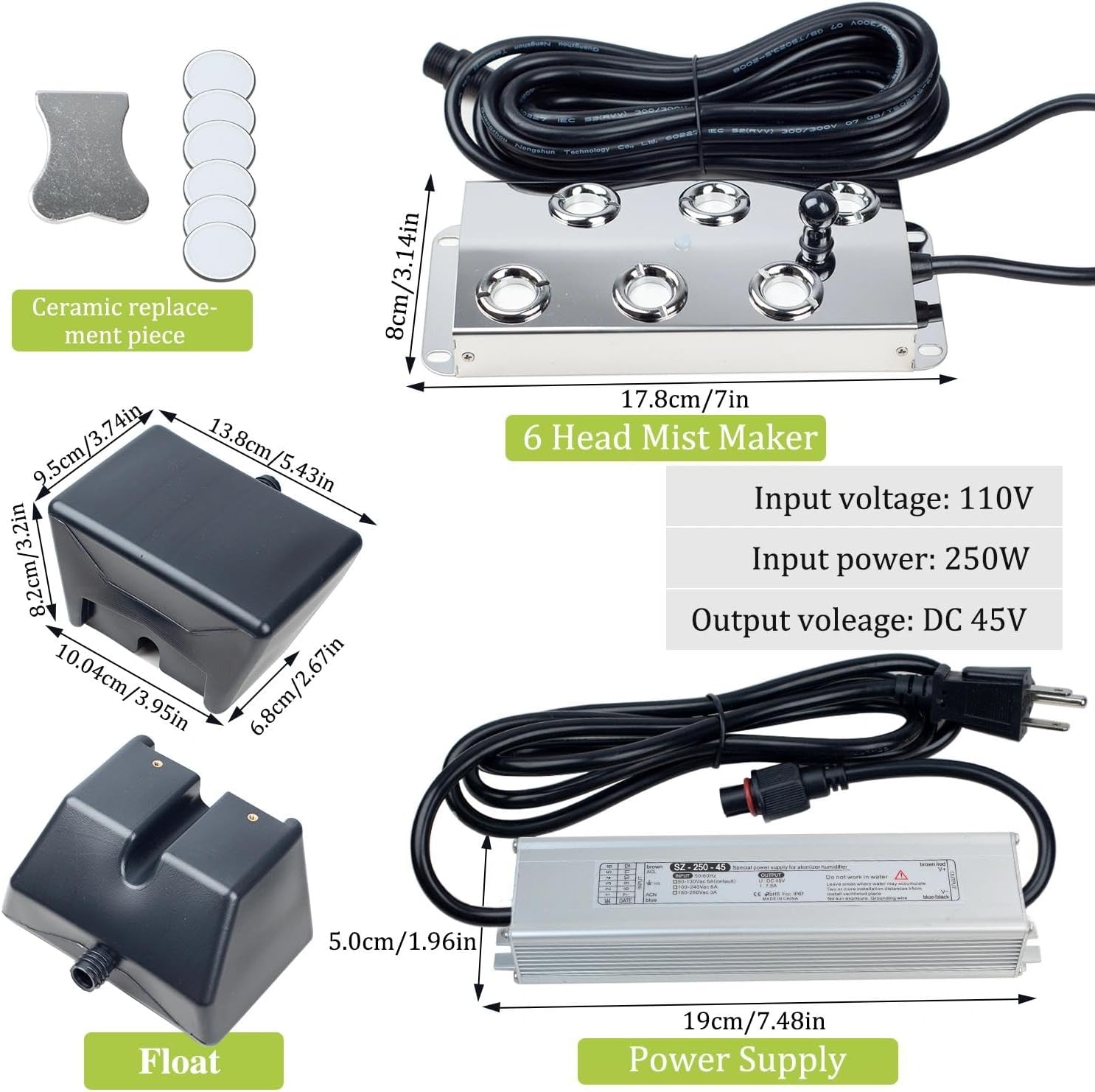 Ultrasonic Mist Maker Fogger Machine, Industrial Humidifier Fog Machine with Floats for Halloween Atmosphere Vegetable Preservation and Landscape (6 Head)