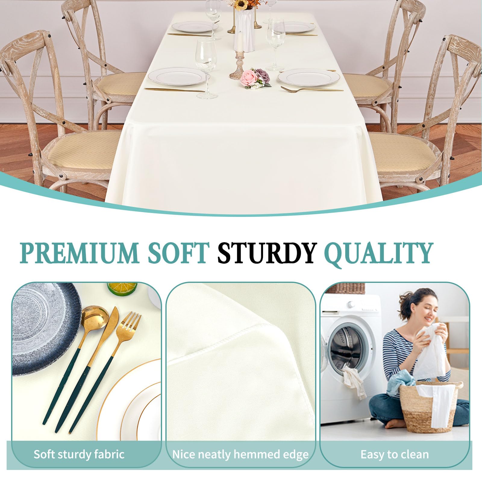 Pesonlook 12 pacchetti di tovaglia in poliestere in avorio-60 x 102 pollici di rettangolo lavabile avorio per tavoli da rettangolo da 6 piedi per matrimonio/festa a buffet/tavolo da pranzo/eventi