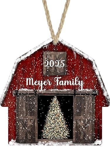 2022 Personalized Red Barn Christmas Ornament Wood Hardboard MDF Custom Gift Stocking Stuffer Handmade by The Painted Pug (Red Barn)