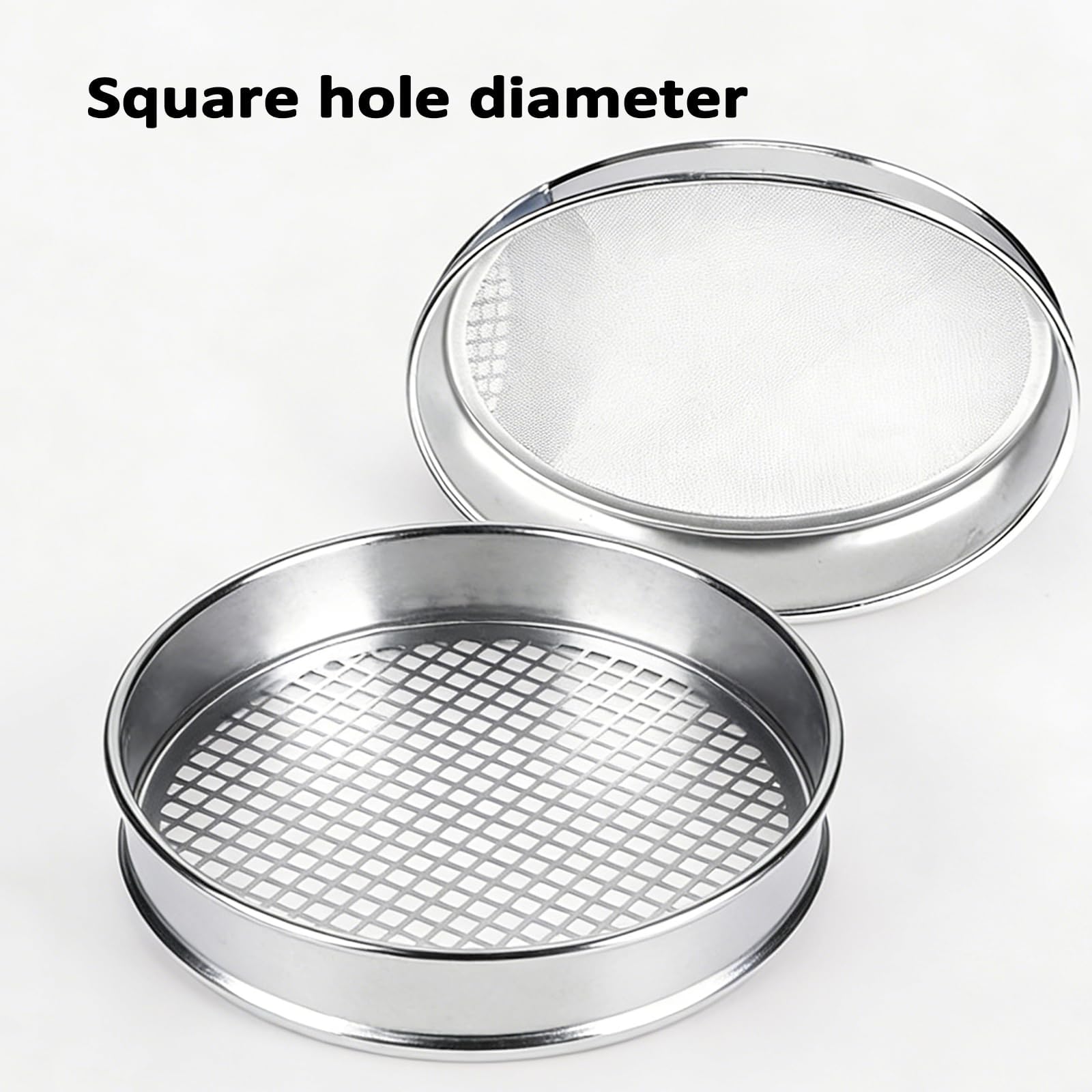 Tamiz de prueba de acero inoxidable para análisis de grava y suelo, tamiz de laboratorio de apertura cuadrada con tapa y bandeja inferior, tamiz de prueba de materiales para uso en laboratorio y