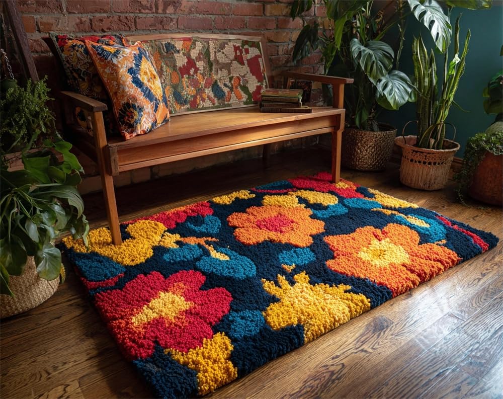 Latch Hook Rug Kits Midnight Bloom Christmas Rug Making Kits for Beginners Adults Tapestry Kits Embroidery Kits Craft Kit Carpet Doormat Creative Gift Home Decoration 15X20In