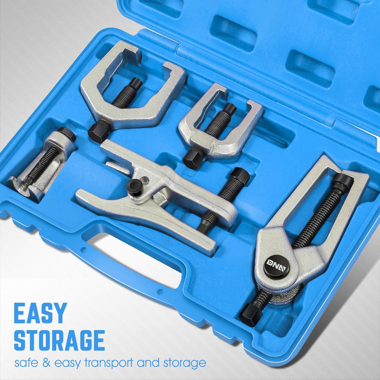 DNA Motoring 5pcs Front End Service Ball Joint Separator Set, Tie Rod Removal Tool, Pitman Arms Puller, Ball Joints, Tie Rods, W/Storage Case, Blue, Tools-00444