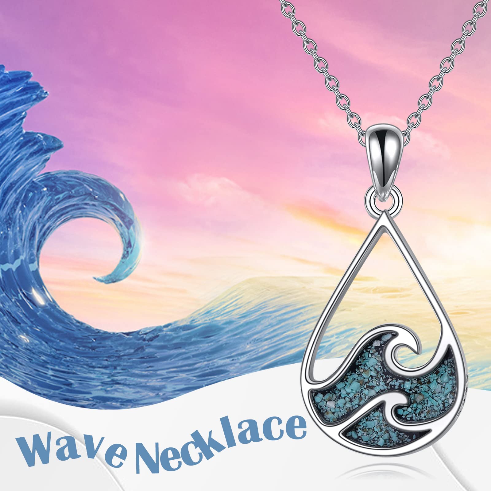 YFN Ozean Welle Halskette Sterling Silber Türkis Anhänger Kette Strand Schmuck Sommer Thema Geschenke für Damen