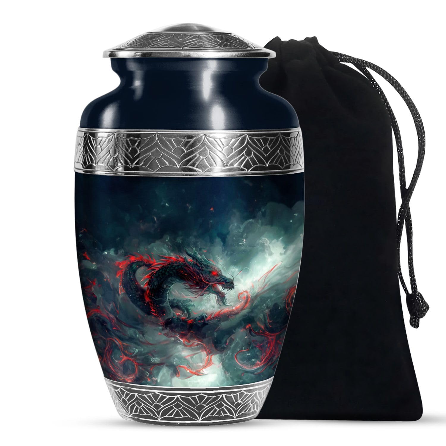 Dragon Urns, Unique urns for Human Ashes, Burial urns for Adult Human Ashes, Cremation urns for Women, Large Decorative urn (Size -10 Inch), urn for Ashes Adult Male, Purple Butterflies Meadow
