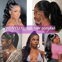 Vista 6 de WENYU Extensión de cabello humano ondulado para mujeres negras, con pasta mágica envolvente, cola de caballo para mujeres negras, extensiones