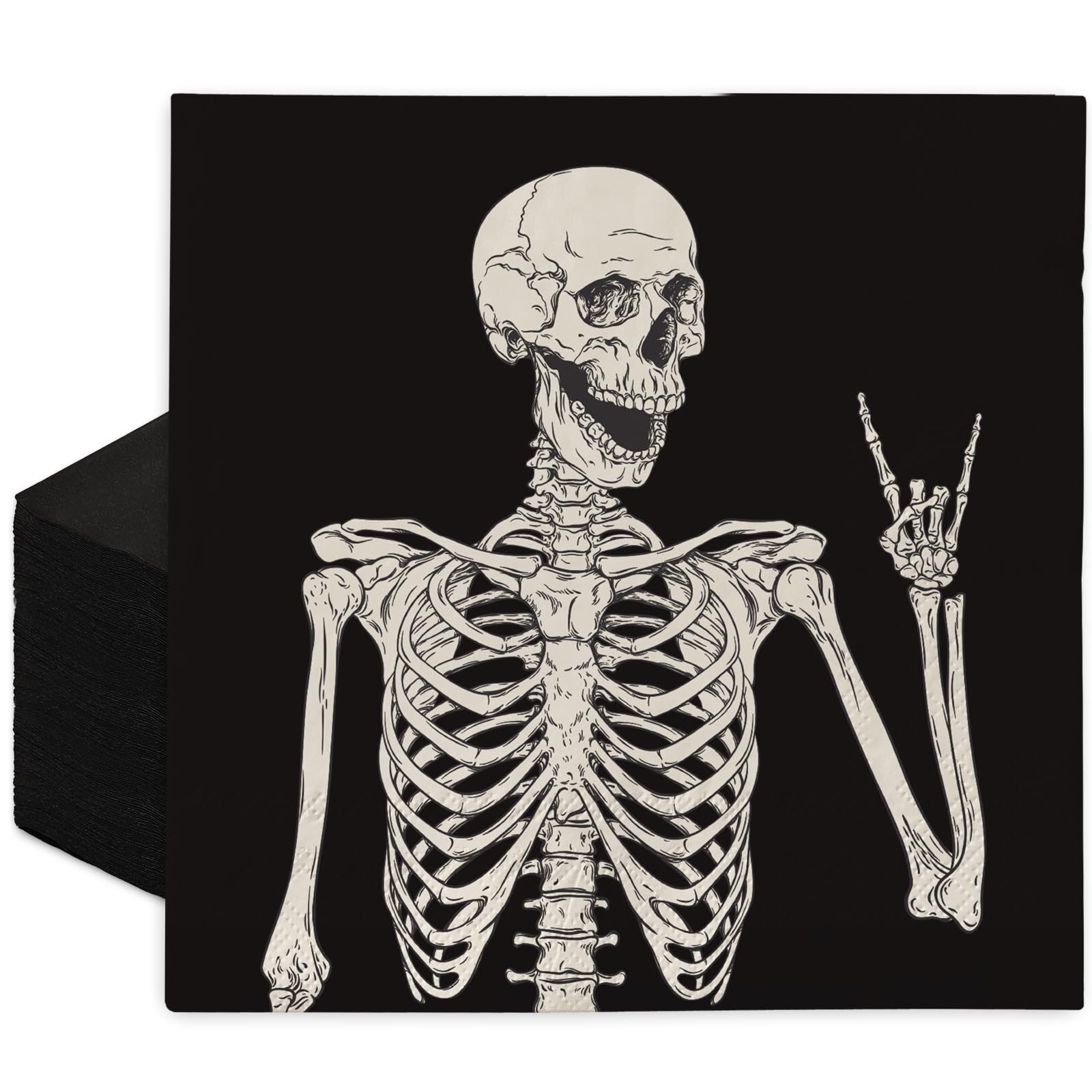JarThenaAMCS 100 servilletas de papel de Halloween con diseño de esqueleto sonriente, servilletas negras para cena, servilletas de mano para el hogar, fiesta, decoración de mesa