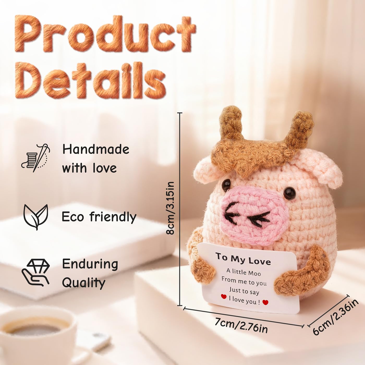 AWARDSEN Valentine Gifts for Her Him Handmade Crochet Cow Love Gift for Partner Girlfriend Boyfriend Wife Husband 'TO MY LOVE' Card for Couple - Image 4
