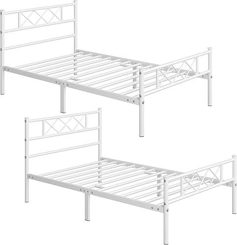 Miniatura 11 de Yaheetech Base de colchón de plataforma de metal doble negra con cabecero y estribo debajo de la cama, listones de acero, no necesita somier, 2