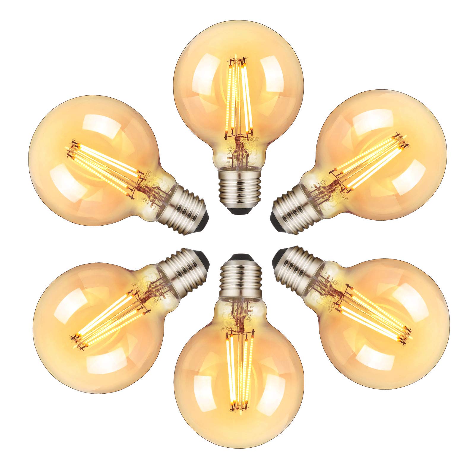 Edison Vintage Glühbirne, 6PCS G80 E27 LED Filament Retro Glühbirne, 6W 2700K Antike Nostalgie Beleuchtung Lampe Warmweiß, Ideal für Café Restaurant Bar Haus