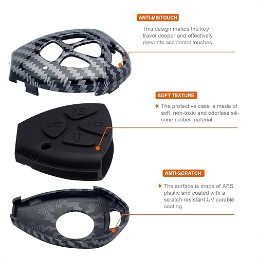 Miniatura 4 de Llavero inteligente de silicona negra texturizada de fibra de carbono, compatible con Pontiac Vibe Scion FR-S IQ TC XB XD para Subaru BRZ para