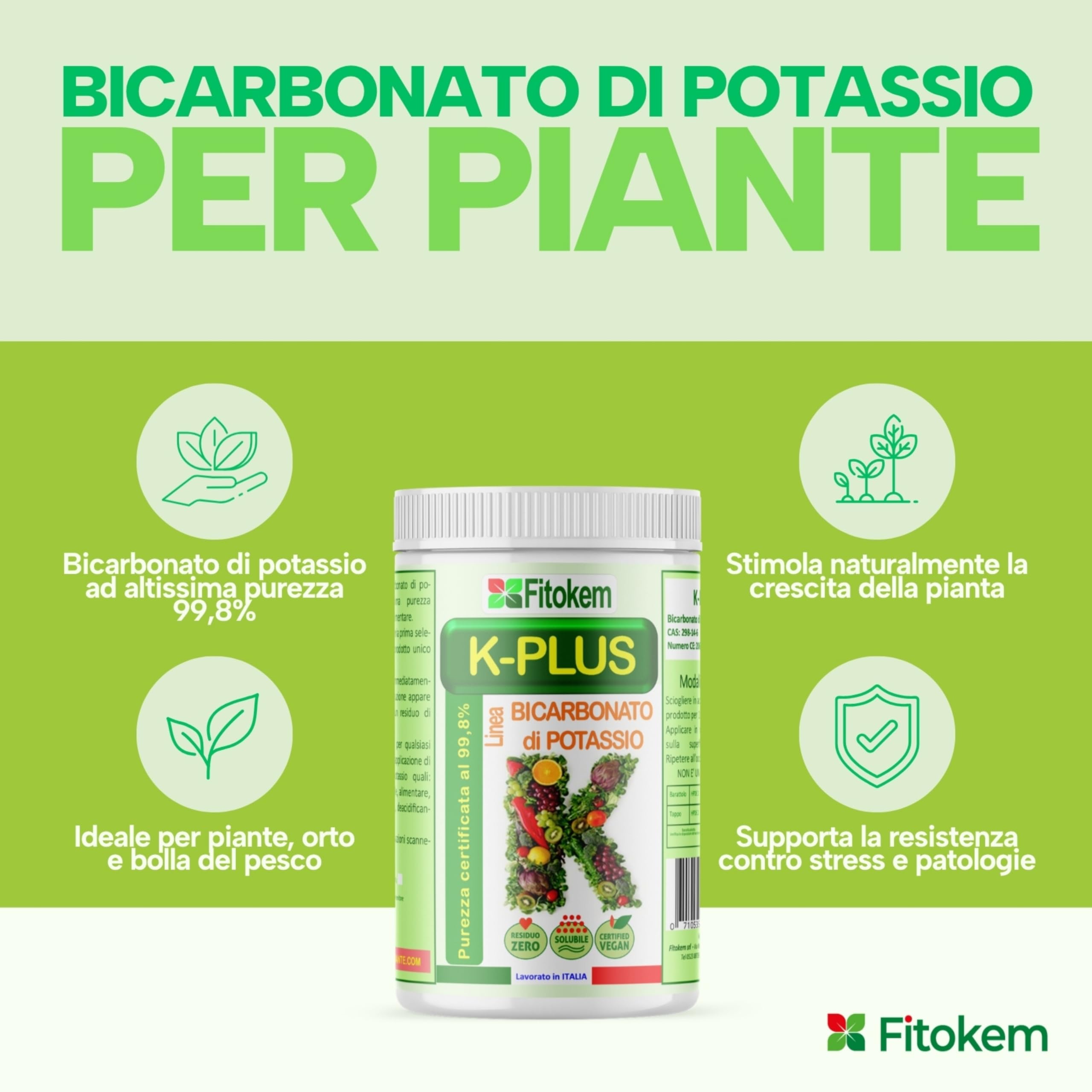 Fitokem K Plus Bicarbonato di Potassio 1KG Fertilizzante Fungicida Universale per Piante