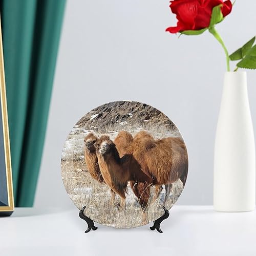 Miniatura 6 de Plato decorativo para colgar en la pared, plato de cerámica del desierto de invierno de camellos, platos divertidos para cena, plato decorativo de