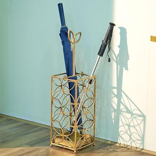 Miniatura 4 de SMQLJXC Soporte de metal para paragüas, soporte para sombrilla para entrada, soporte para paraguas interior, decoración de oficina en casa (oro