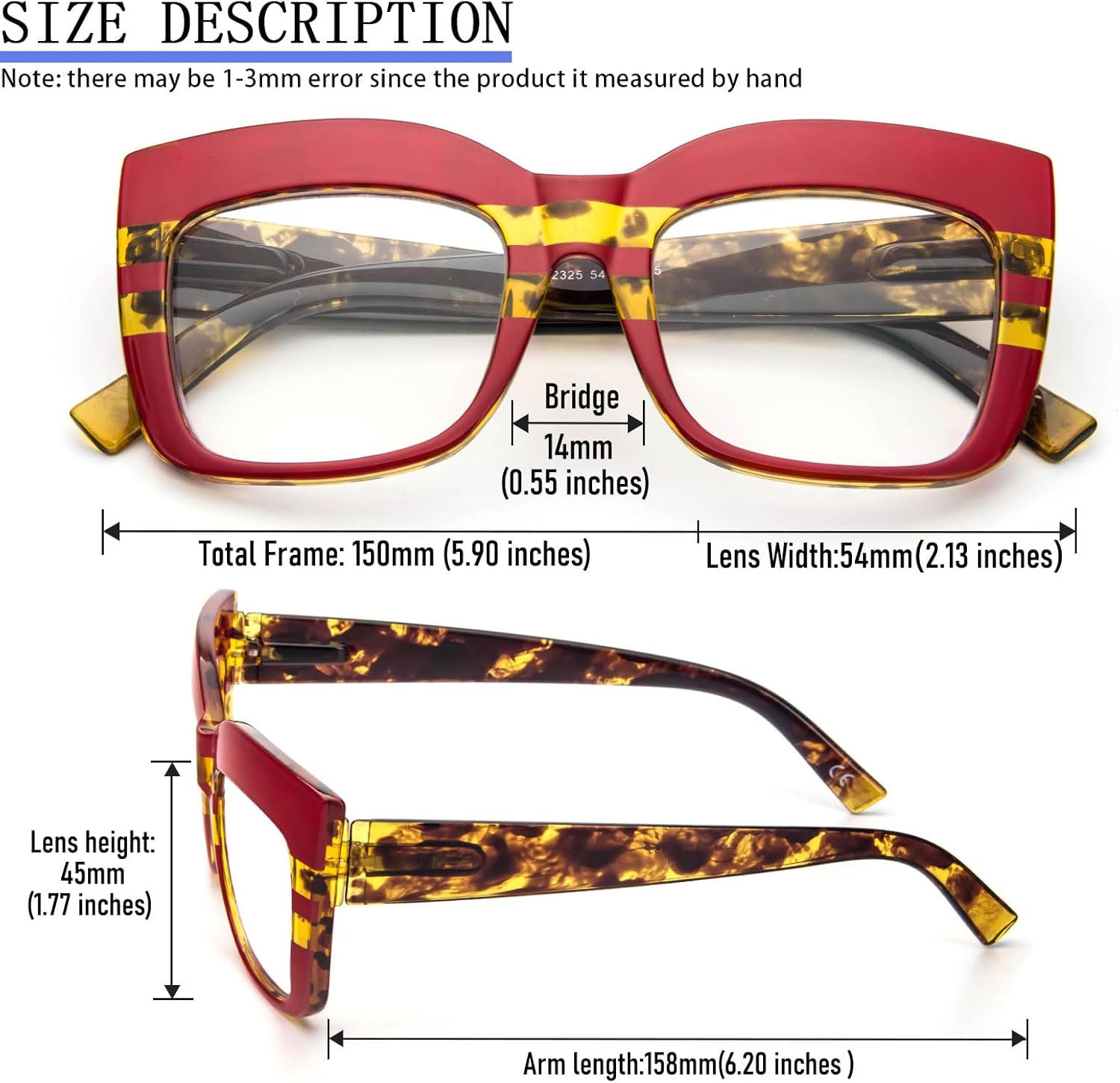 REAVEE 3 Pack Oversized Reading Glasses for Women Thick Large Frame Blue Light Blocking Stylish Computer Readers Spring Hinge - Image 4