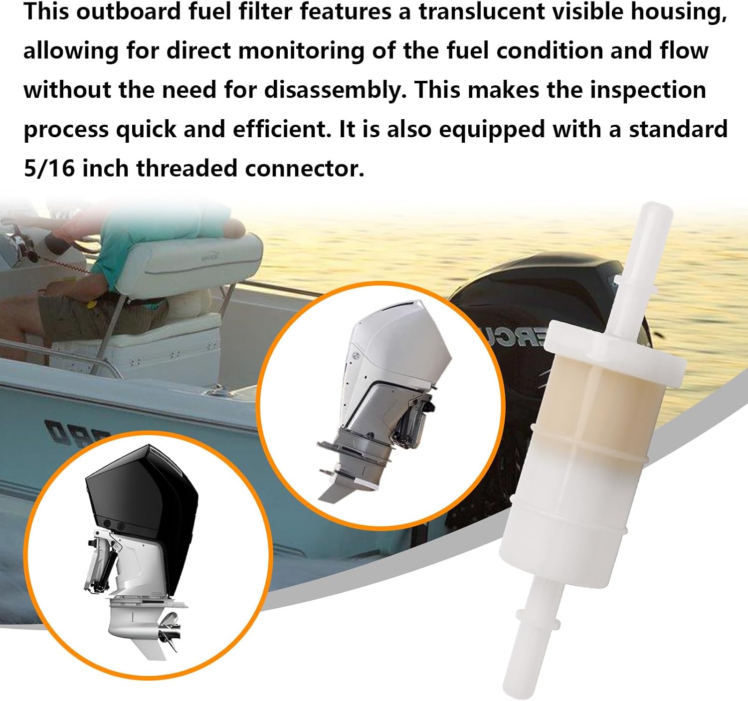 2 Pcs 879885Q 5/16" Inline Fuel Filter | for Mercury ＆ Mariner Outboards 4 Stroke 5/16" 35-879885T 35-879885Q 35-879885K 40 50 60 HP 75-115HP 135-300HP