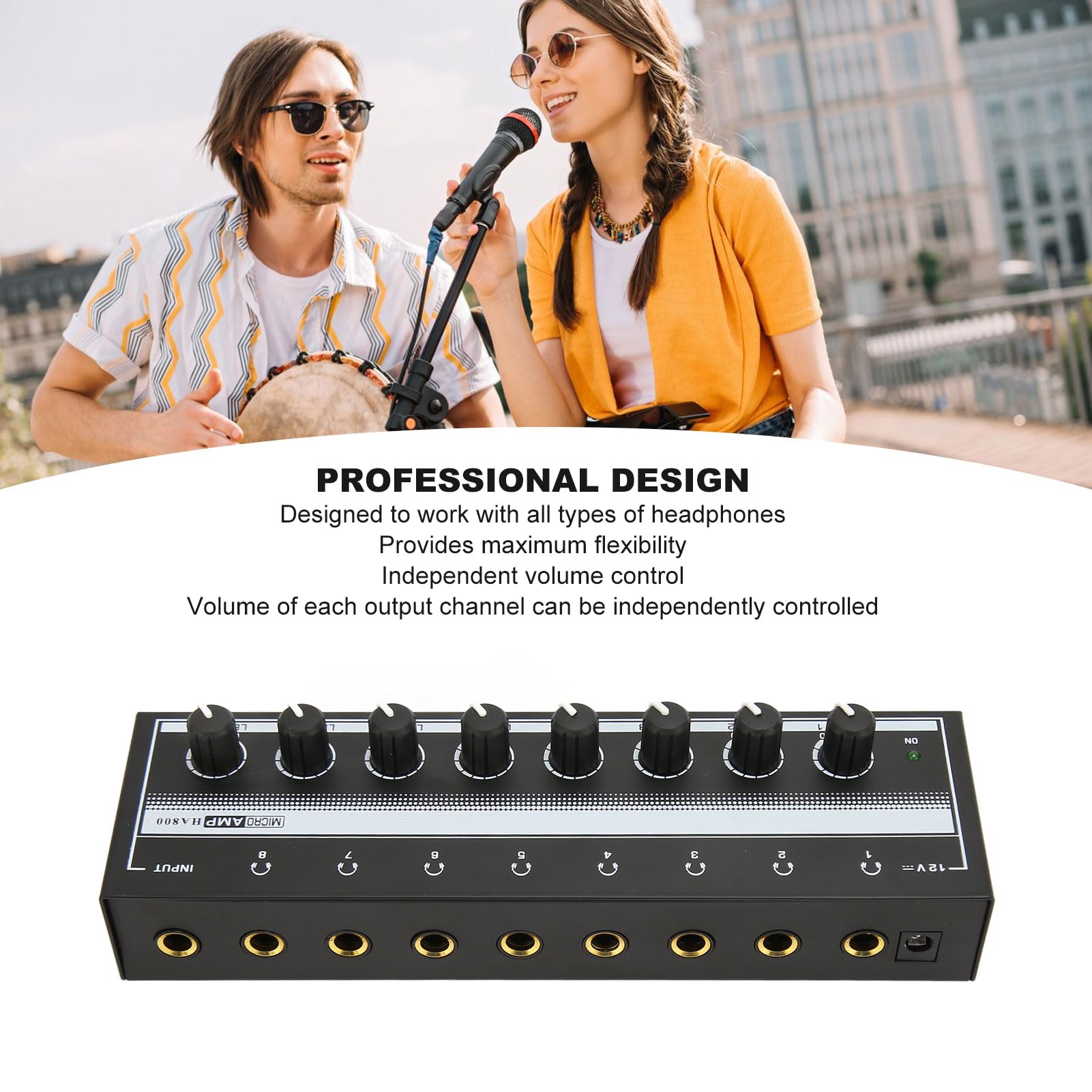 Zunate Amplificador de Auriculares con Distribuidor Estéreo Portátil, Amplificador de Auriculares de 8 Canales con Control de Volumen Amplificador de Auriculares Estéreo de 1 Entrada y
