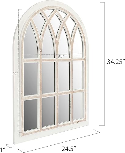 Miniatura 2 de FLORA Espejo de ventana de granja, espejo de pared blanco decorativo grande para sala de estar, cocina, entrada, 24 pulgadas de largo x 34 pulgadas