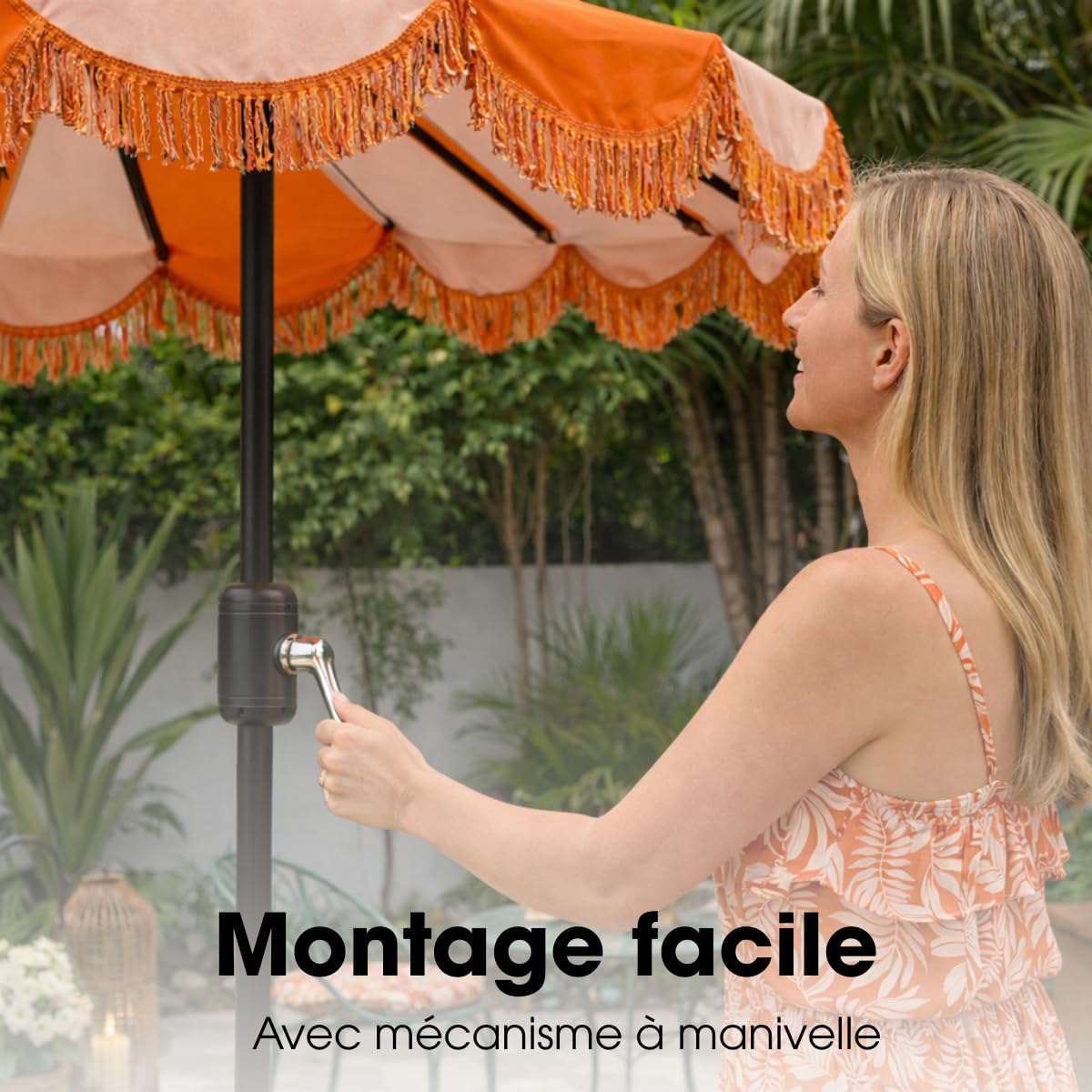 MICA Decorations Kim Parasol Rayé avec Sac de Transport - Protection Solaire 238 x Ø235 cm - Parasol Plage Jardin ou Balcon - Polyester, Acier