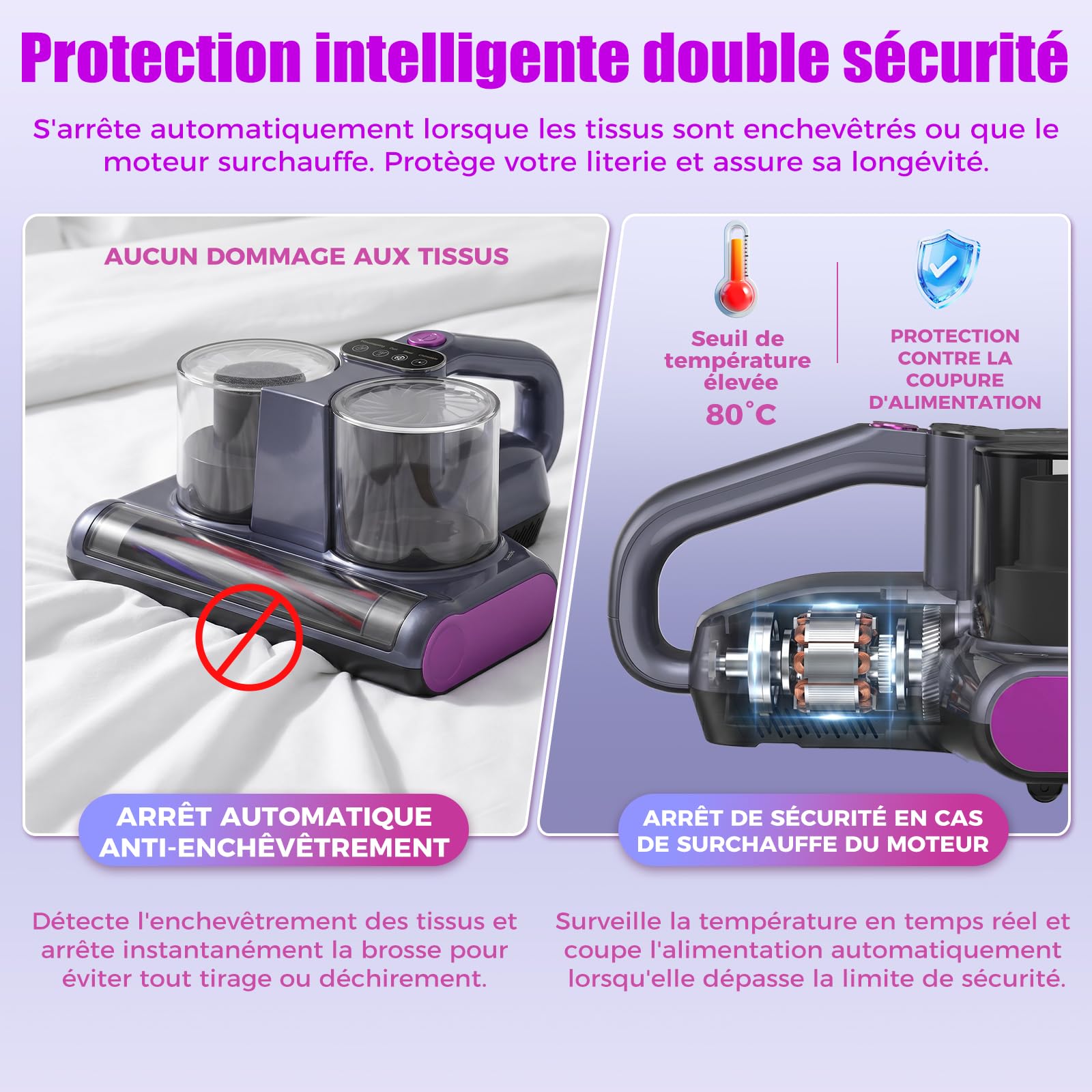 Aspirateur Acarien pour Matelas avec Lumière UV-C, Aspirateur Anti Acariens Forte Aspiration, Filtre HEPA, Air Chaud, Ultrasonique, Aspirateur Matelas Elimine 99,9% des Allergènes