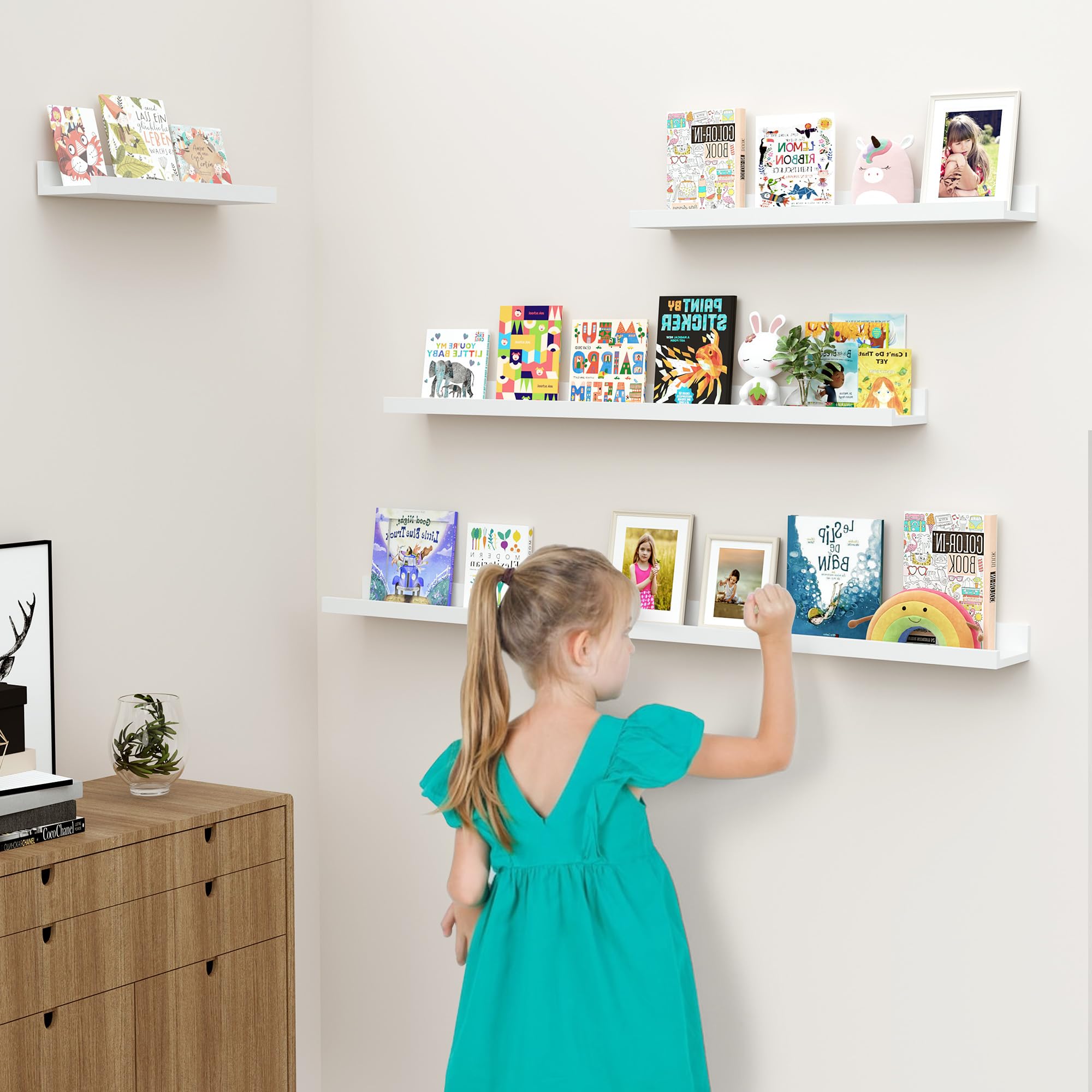 Feihorrm Wandregal, 2er Set, 60cm Schweberegal aus MDF Holz, Wandboard für Bilderrahmen und Dekorationen, Industriedesign, Geeignet für Arbeitszimmer, Schlafzimmer und Küche (Weiß, 60 cm)