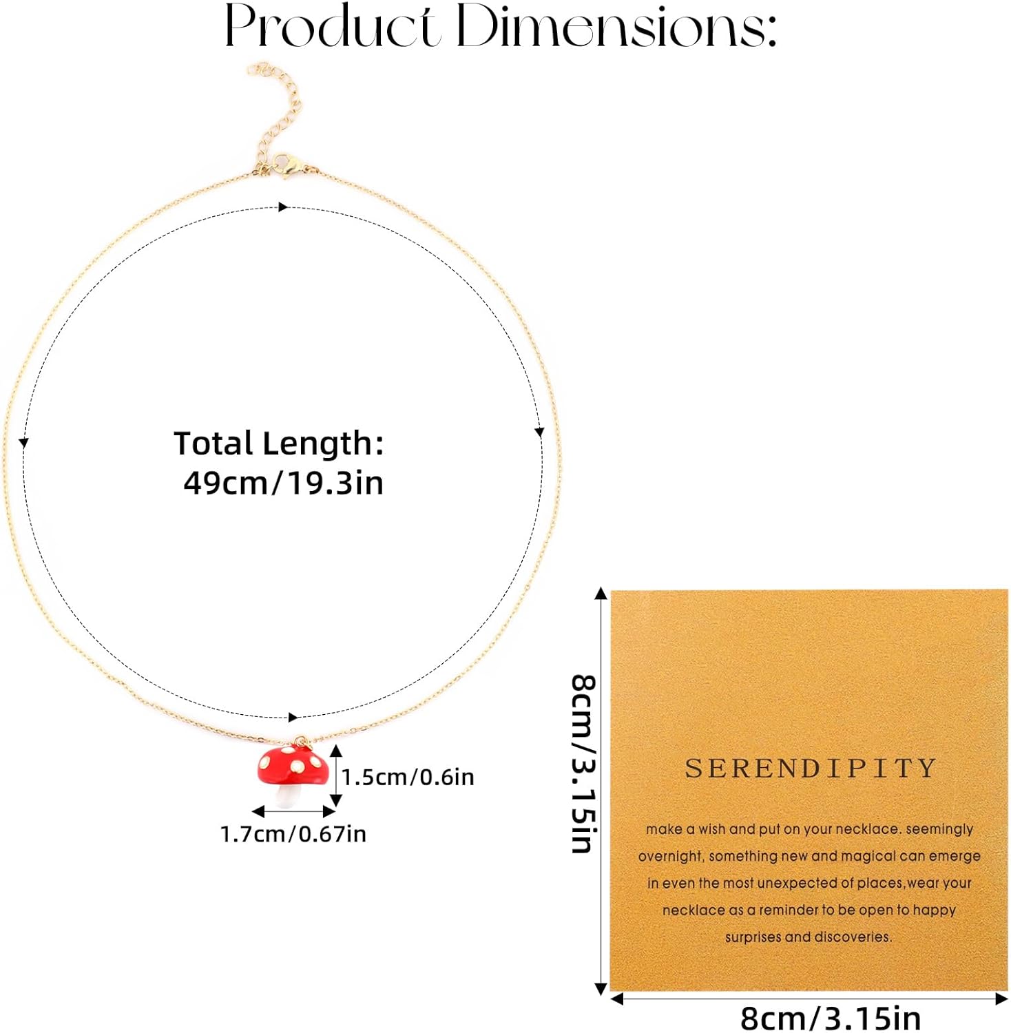 Red Mushroom Pendant Necklace for Women, Mushroom Gold-Plated Brass Necklace with Meaningful Card Lucky Charm Jewelry Gift - Image 2