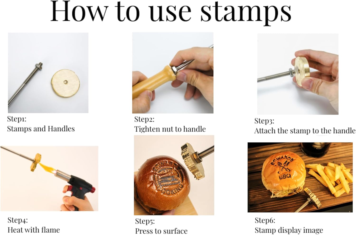 Custom Branding Iron For Burger Custom Burger Stamp Food Branding Irons Personalized Steak Branding Irons Personalized Bread Stamp Wood Burning Tool (2 inches)