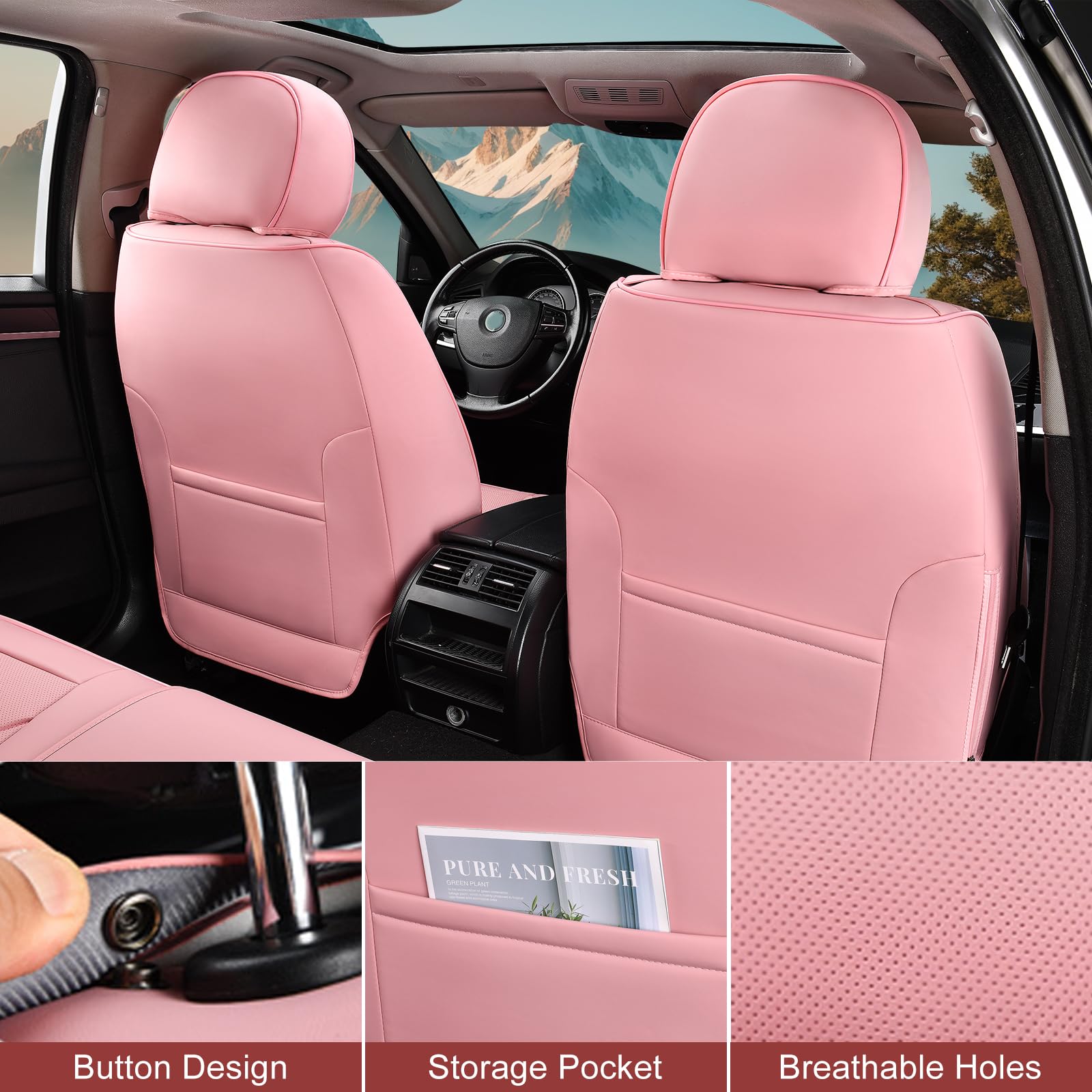 TIEHESYT Sitzbezug vorne und hinten für Autofahren Kunstleder Rosa