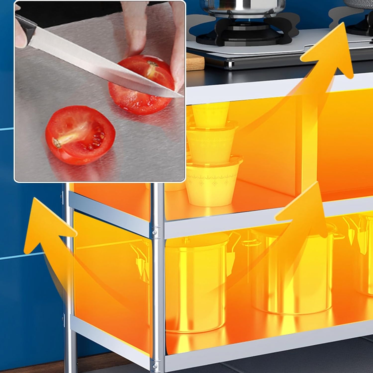 Commercial Stainless Steel Workbench Three-tier Kitchen Prep Table Multifunctional and Practical Metal Table Solid and Non-shaking Storage Rack Wide Range of Applications