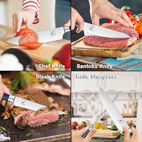 Miniatura 5 de imarku Juego de cuchillos con bloque, juegos de cuchillos de acero inoxidable alemán de 16 piezas para cocina con afilador y juego de 6 cuchillos