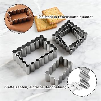 6 Pcs Stainless Steel Cookie Cutter Set, Rectangular and Square Biscuit Cutters, Wavy Cut-Out Molds for Cookie Shapes, Spitzbuben, Cakes, Fondant, and Pastry