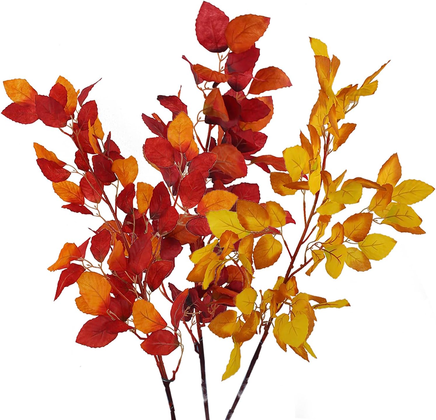Rinlong 39 Inch Assorted Artificial Beech Leaf Stems 3Pcs Fake Fall Foliage Branches Autumn Leaves Faux Fall Floral Stems Greenery Artificial Fall Flowers for Decoration Fall Decor