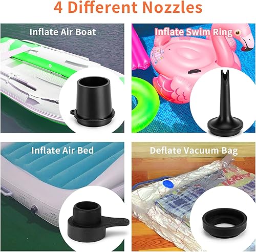 Miniatura 5 de Bomba de aire eléctrica, bomba de aire de batería, inflable, portátil, 2 en 1, bomba de bolsa de vacío e infla, con 4 boquillas de aire, bomba de