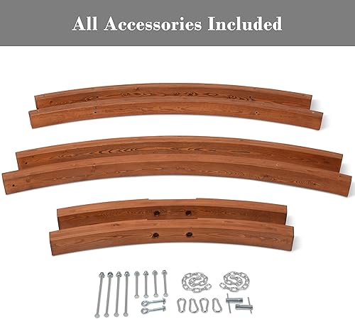 Miniatura 7 de SUNCREAT Soporte de hamaca de madera de 14 pies, soporte de hamaca de arco de madera de alerce resistente con cadenas y mosquetones, capacidad de