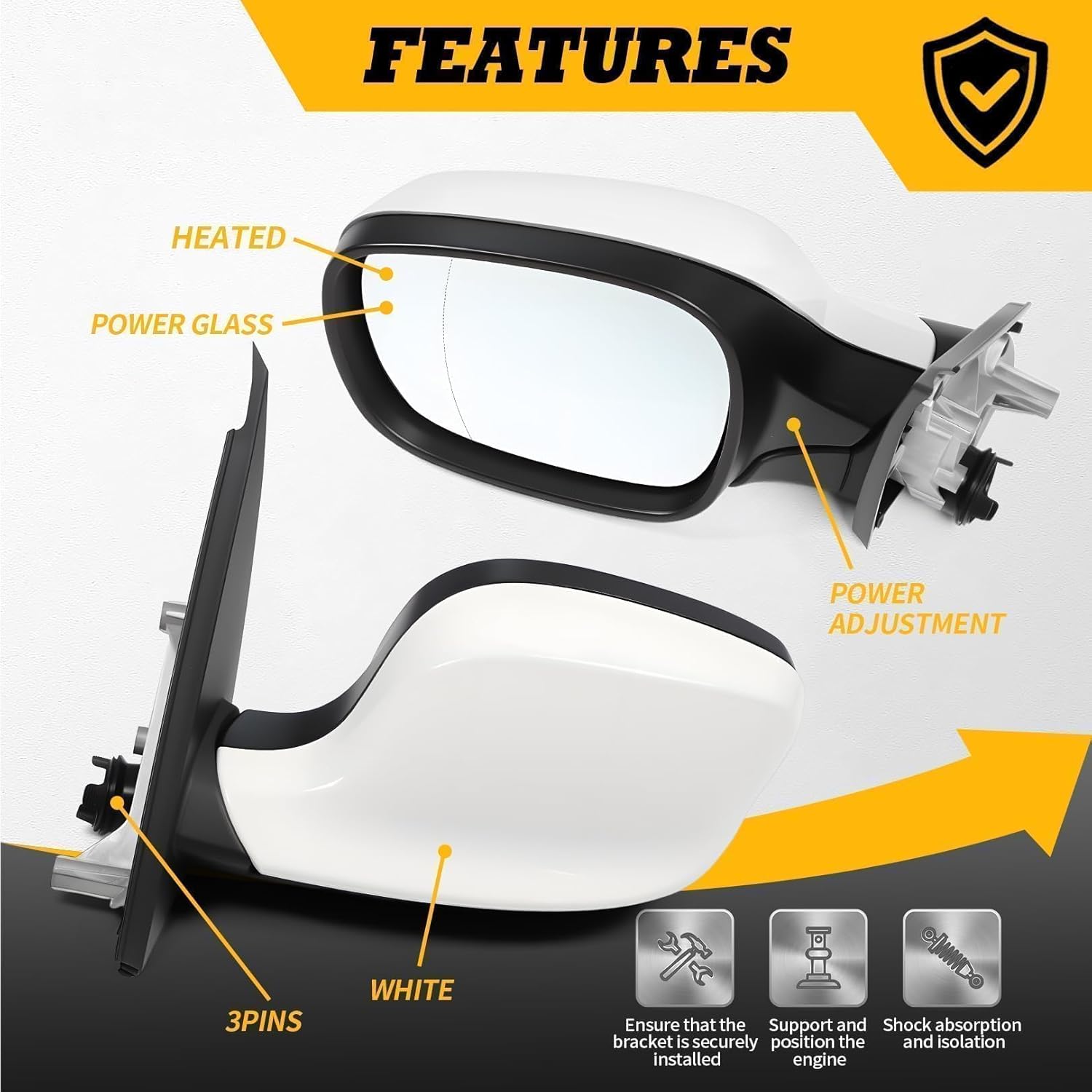 Driver Side Mirror Assembly Compatible with X3 2011-2014 Left Side View Mirror Heated & Electric Folding & Power Adjust (3Pins White)