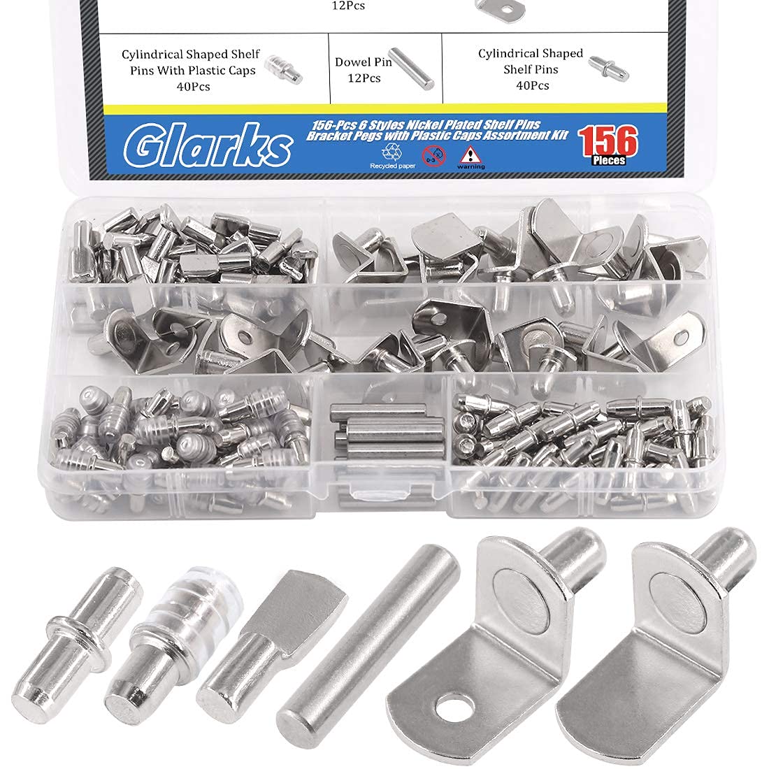 Buy 156Pcs 6 Styles Shelf Pins Kit, Nickel Shelf Support Pegs, PVC